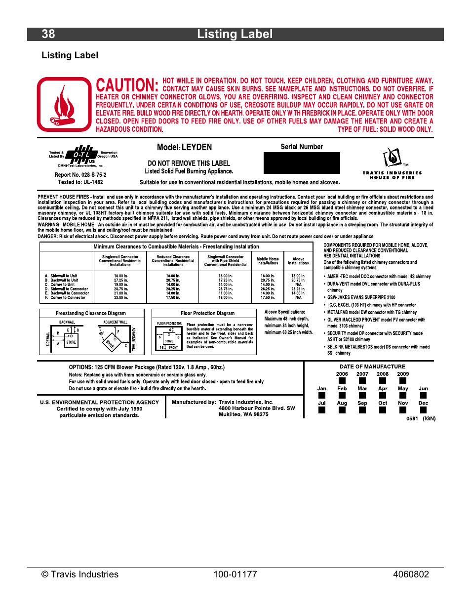 38 listing label | Lopi Leyden 028-S-75-2 User Manual | Page 38 / 40