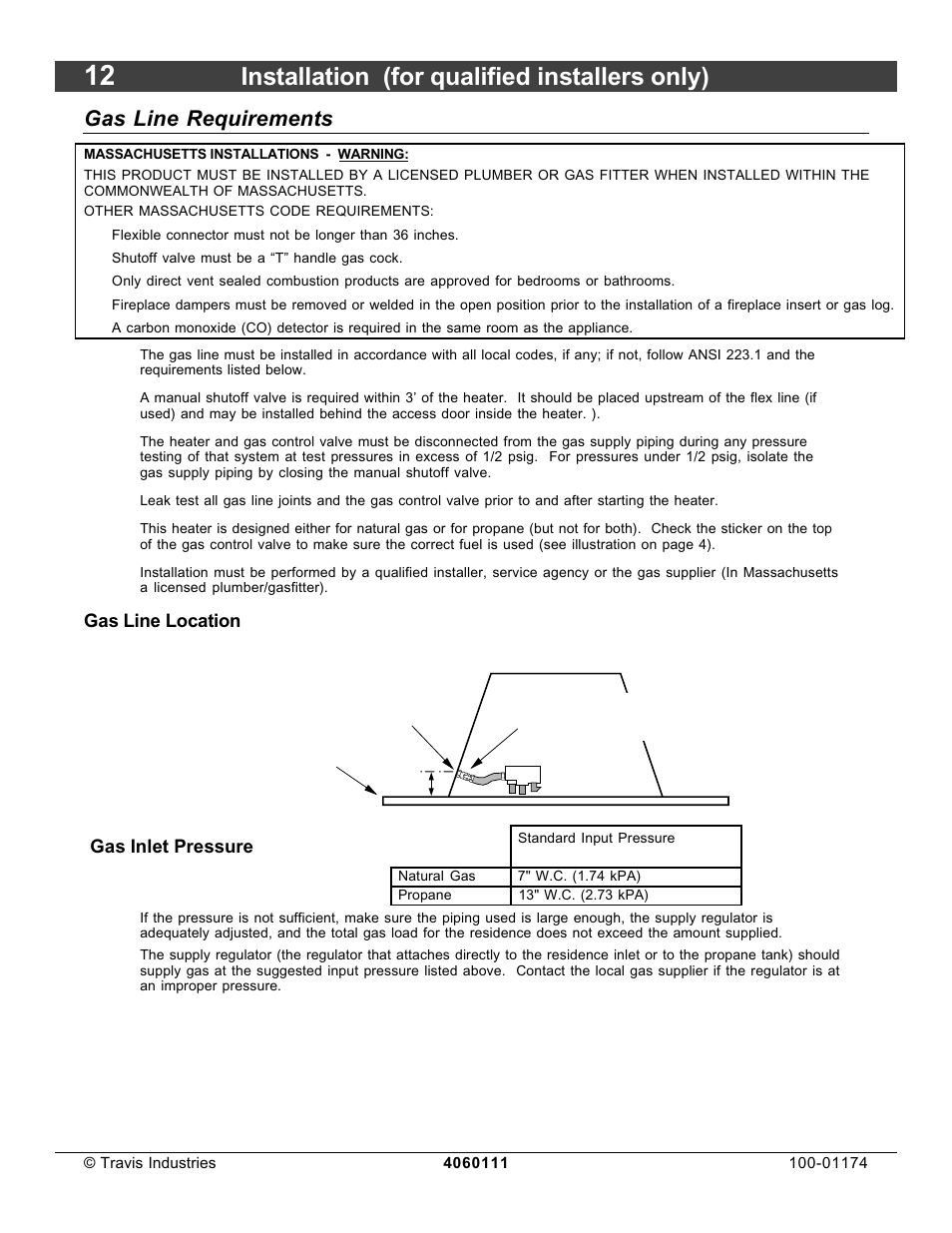 Installation (for qualified installers only), Gas line requirements | Lopi DVL Insert EF II User Manual | Page 12 / 44