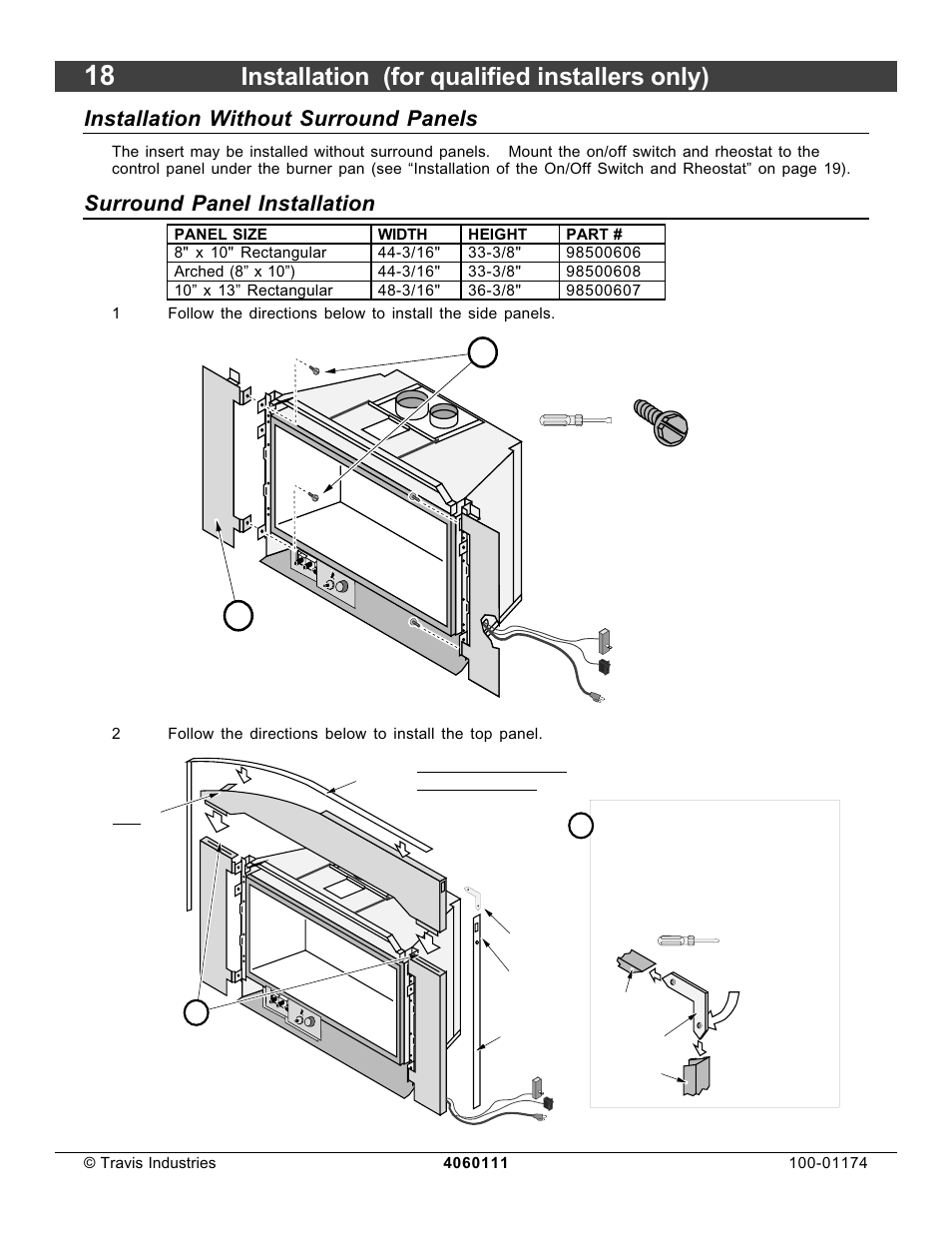 Installation (for qualified installers only), Installation without surround panels, Surround panel installation | Lopi DVL Insert EF II User Manual | Page 18 / 44