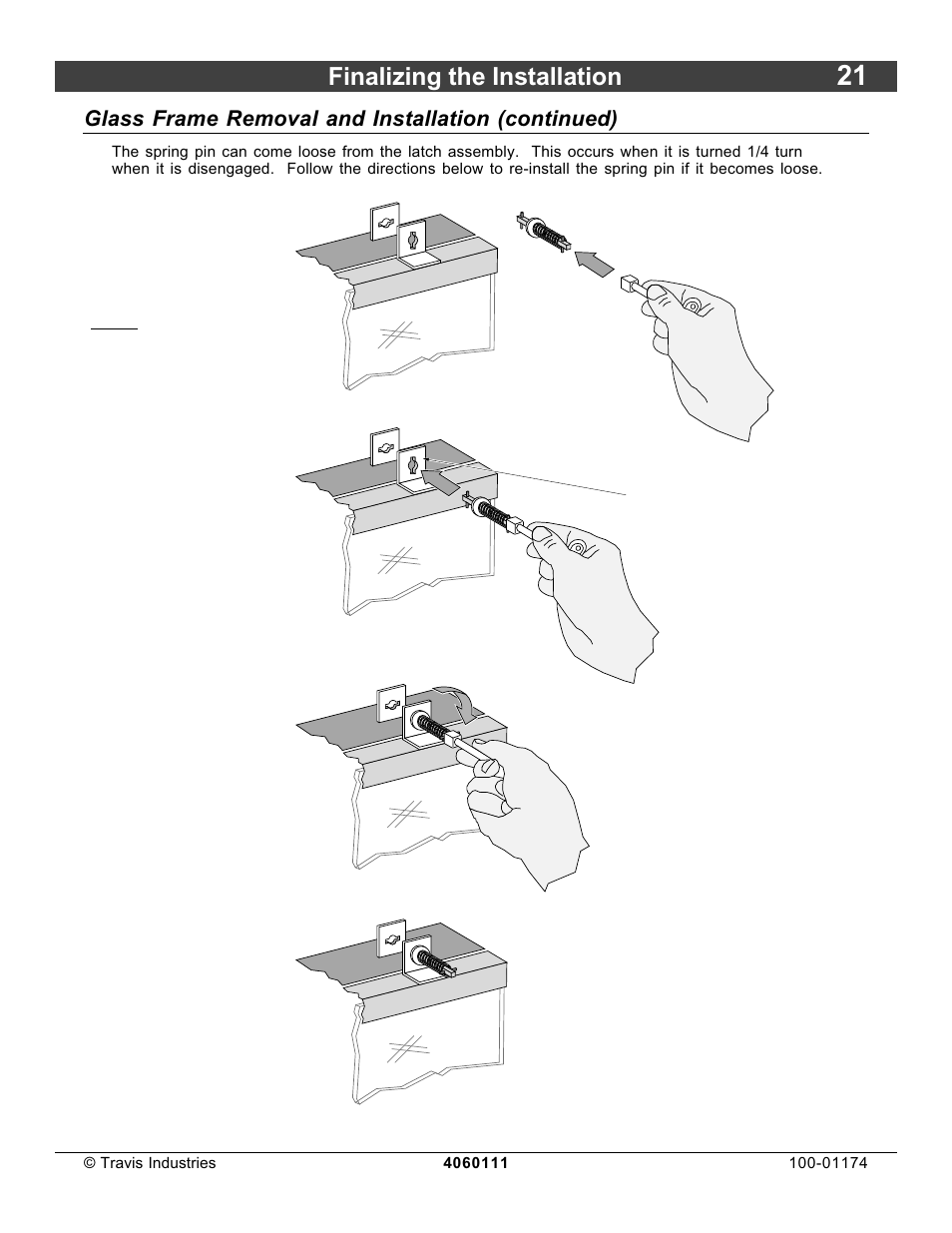Finalizing the installation, Glass frame removal and installation (continued) | Lopi DVL Insert EF II User Manual | Page 21 / 44