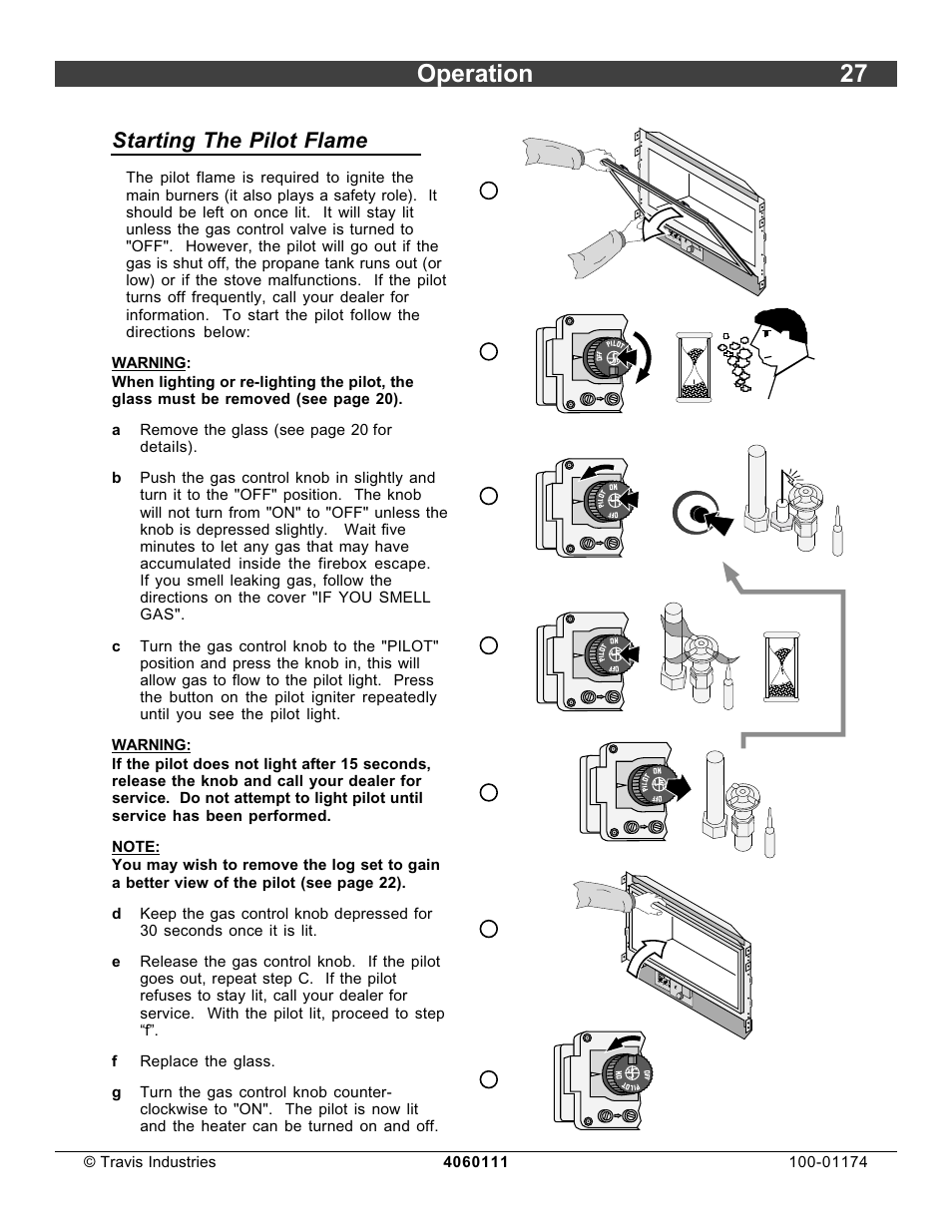 Operation 27, Starting the pilot flame | Lopi DVL Insert EF II User Manual | Page 27 / 44