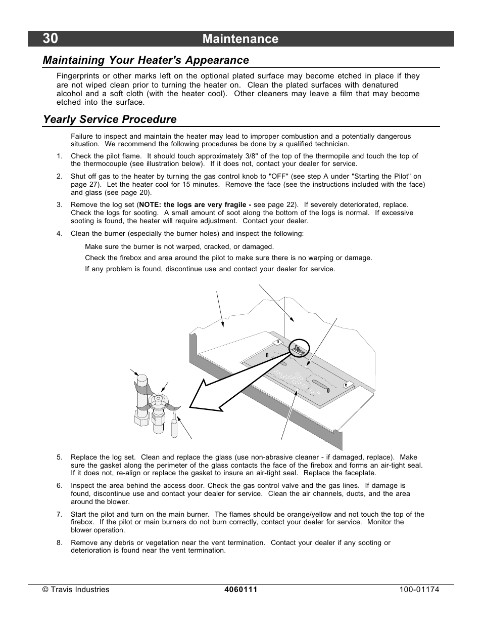 Maintenance, Maintaining your heater's appearance, Yearly service procedure | Lopi DVL Insert EF II User Manual | Page 30 / 44