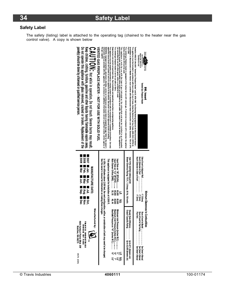 Safety label | Lopi DVL Insert EF II User Manual | Page 34 / 44