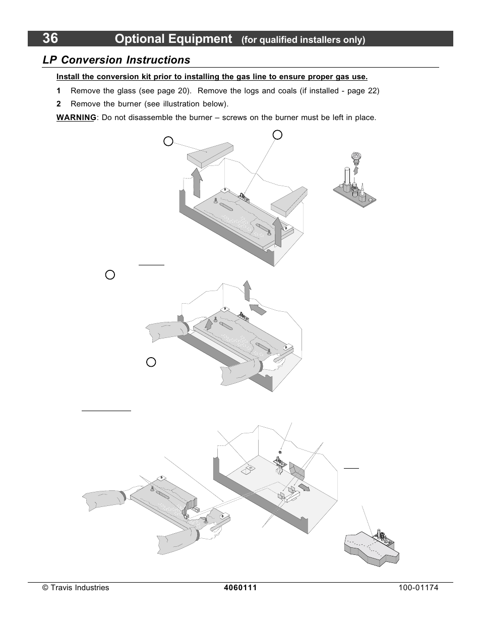 Optional equipment, Lp conversion instructions, For qualified installers only) | Lopi DVL Insert EF II User Manual | Page 36 / 44