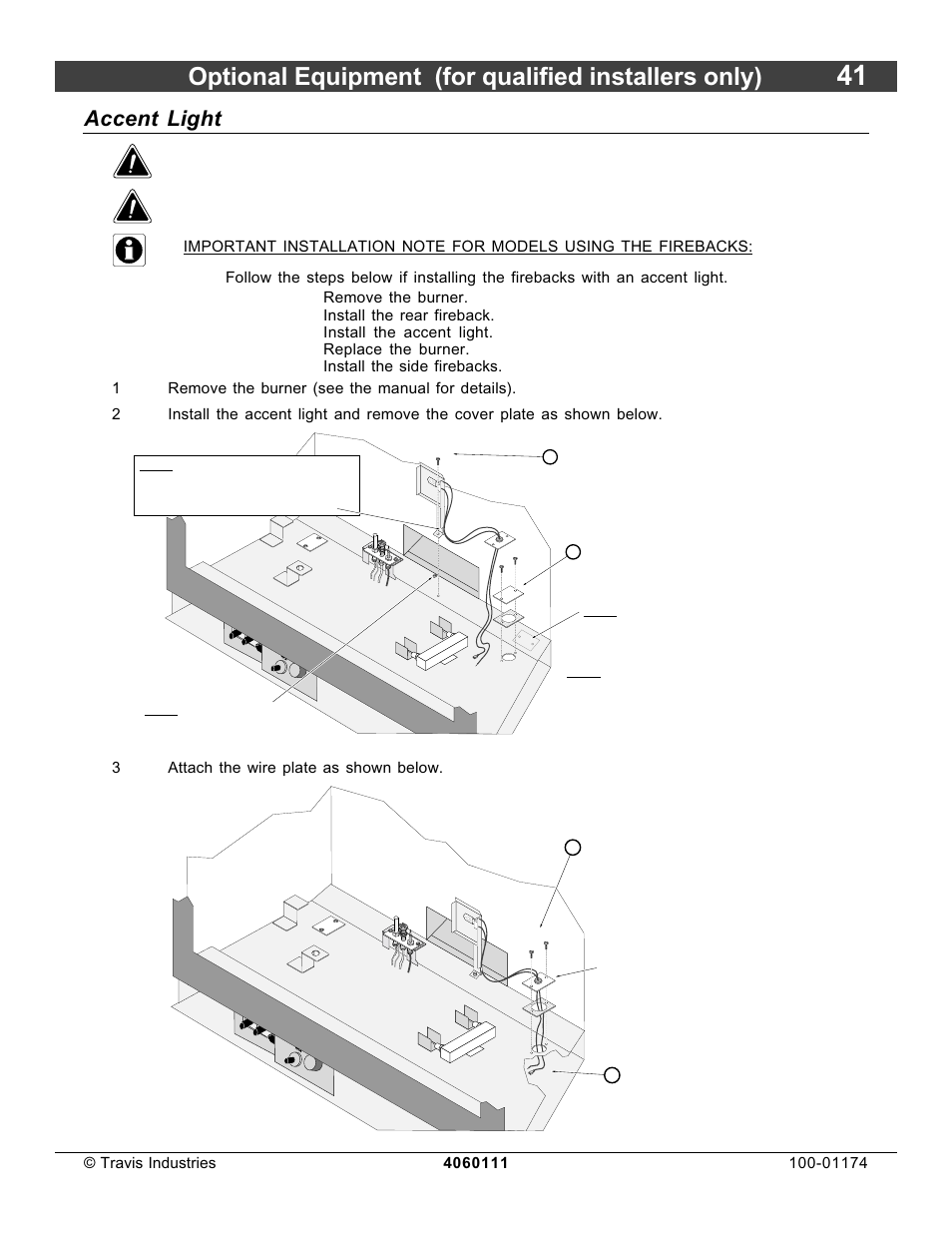 Optional equipment (for qualified installers only), Accent light | Lopi DVL Insert EF II User Manual | Page 41 / 44
