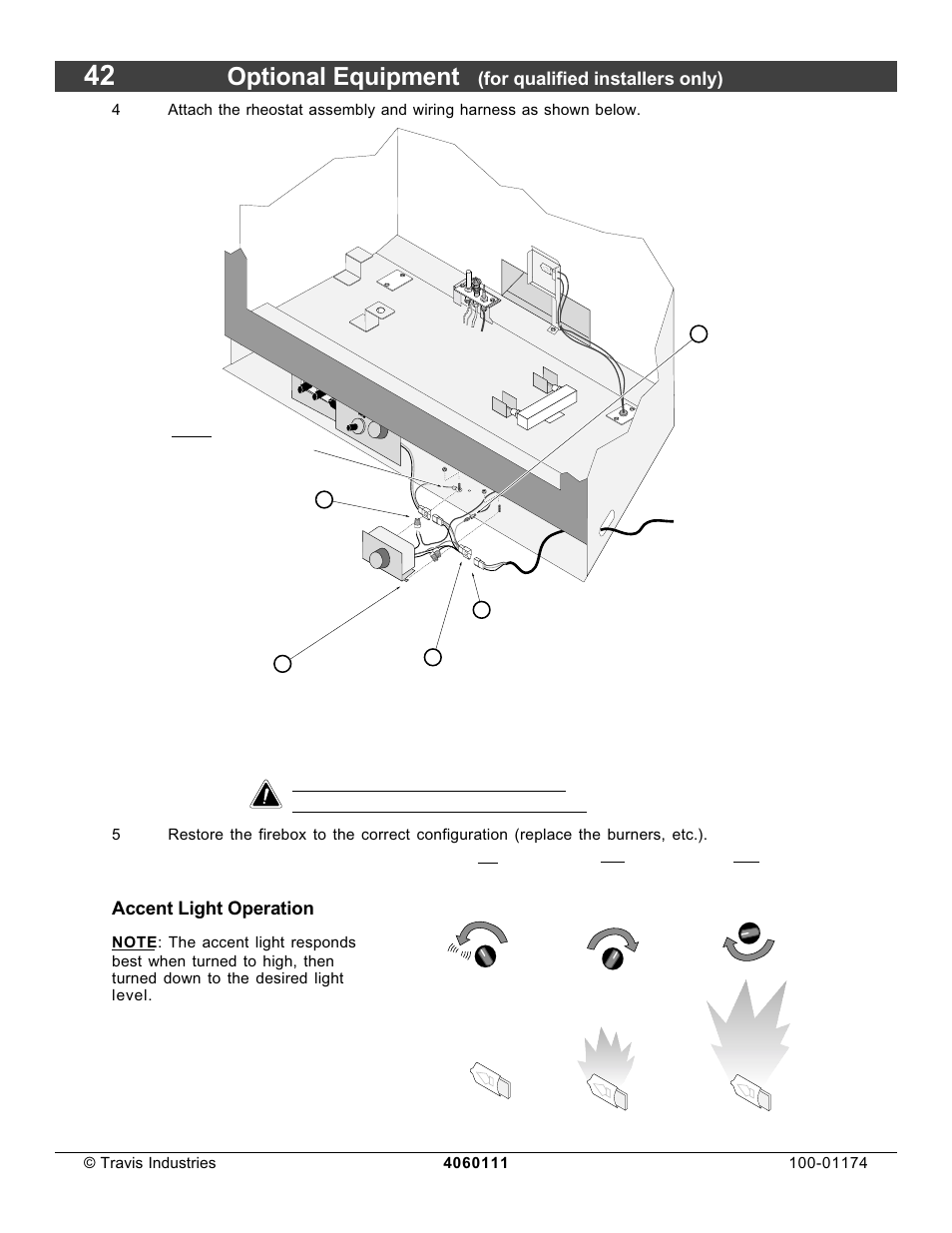 Optional equipment, For qualified installers only), Accent light operation | Lopi DVL Insert EF II User Manual | Page 42 / 44