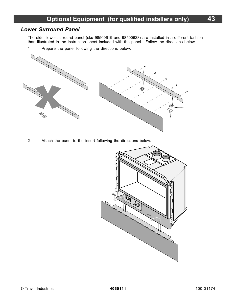Optional equipment (for qualified installers only), Lower surround panel | Lopi DVL Insert EF II User Manual | Page 43 / 44