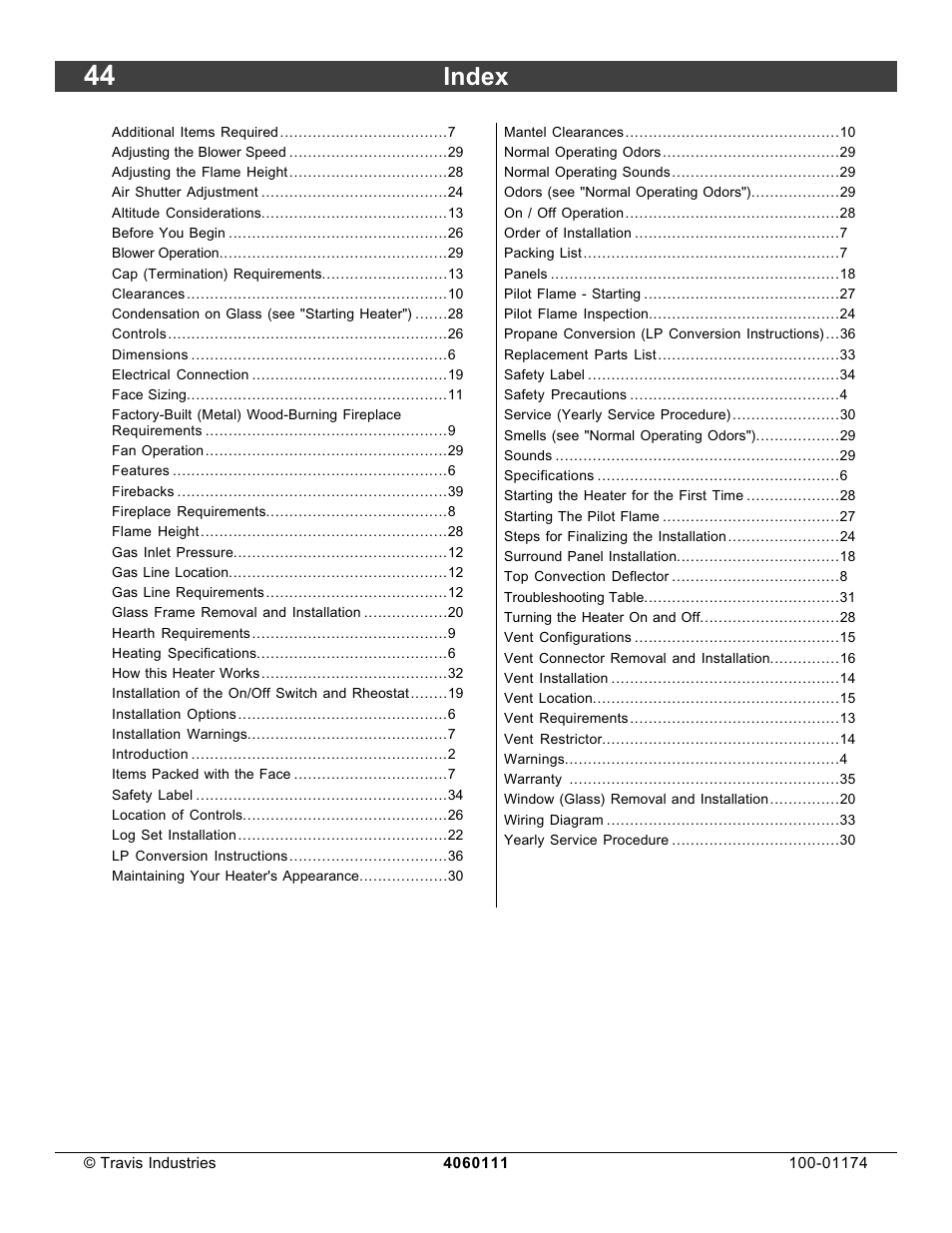 Index | Lopi DVL Insert EF II User Manual | Page 44 / 44