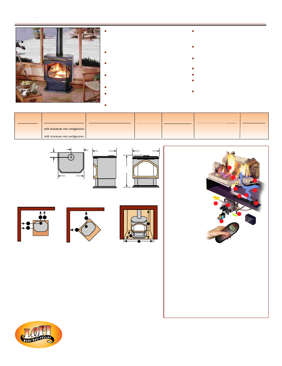 Heritage dvl, Direct vent large gas stove, Ember-fyre burner | Stove dimensions, Clearances to unprotected combustible walls, Your authorized dealer is | Lopi Heritage DVL Direct Vent Large Gas Stove User Manual | Page 2 / 2