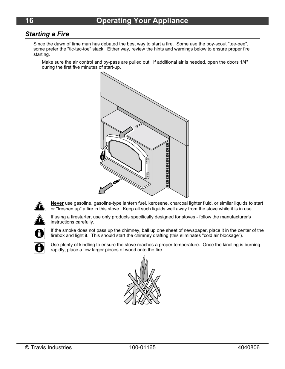 16 operating your appliance, Starting a fire | Lopi Revere User Manual | Page 16 / 34