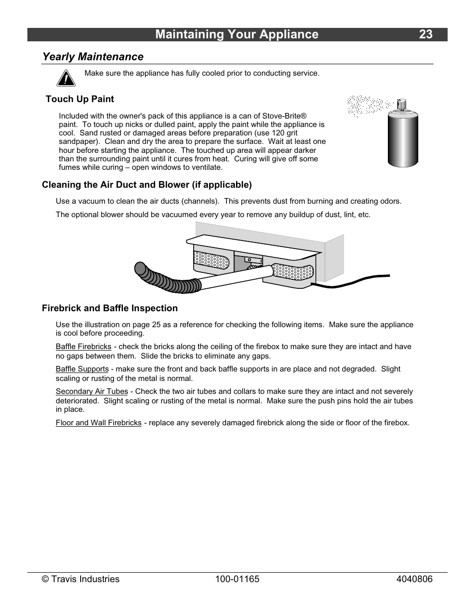 Maintaining your appliance 23, Yearly maintenance | Lopi Revere User Manual | Page 23 / 34