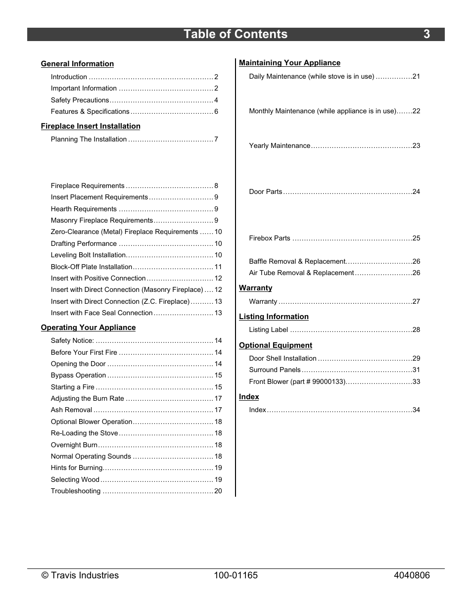 Table of contents 3 | Lopi Revere User Manual | Page 3 / 34