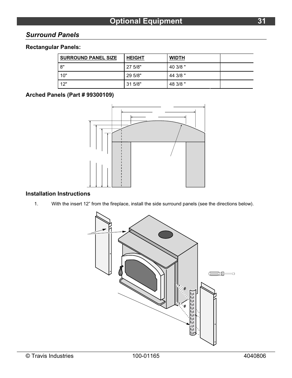 Optional equipment 31, Surround panels | Lopi Revere User Manual | Page 31 / 34