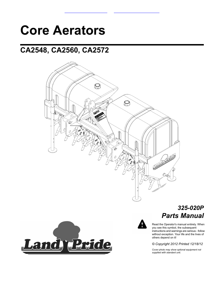 Land Pride CA2560 User Manual | 16 pages