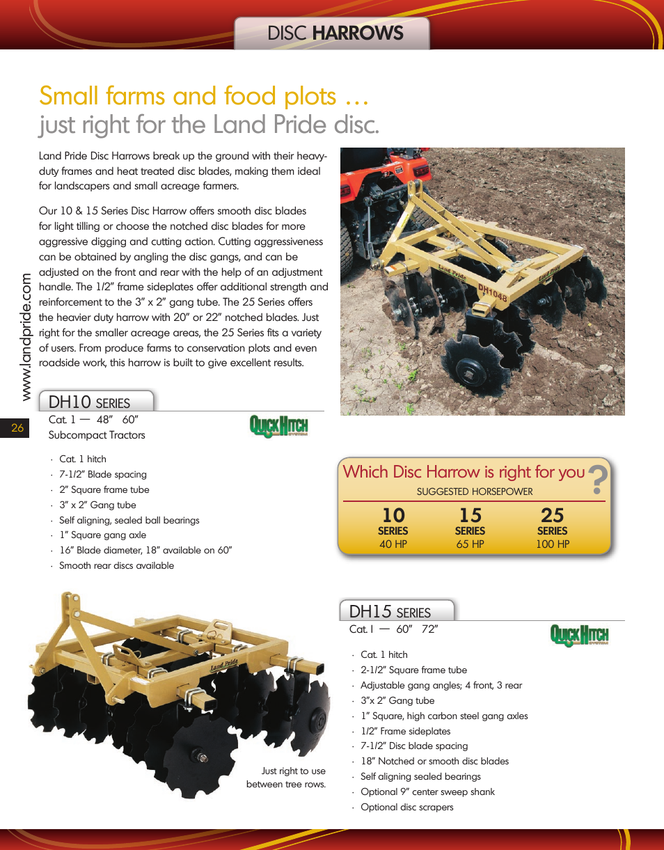 Land Pride Disc Harrows DH10 User Manual | 1 page