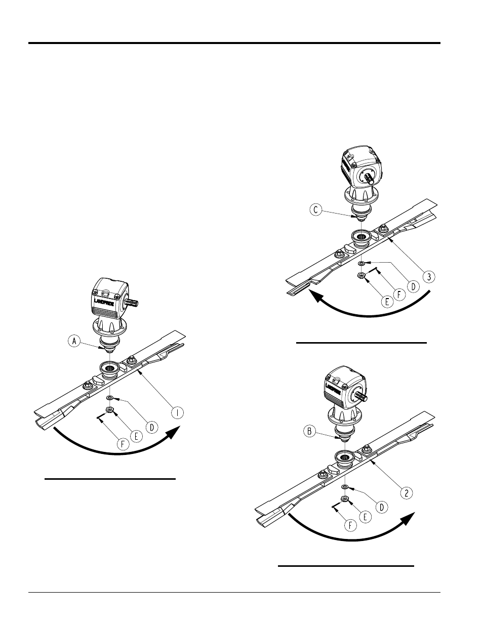 Shredder assembly instructions, Left wing shredder assembly, Right wing shredder assembly | Center deck shredder assembly | Land Pride 55 Series User Manual | Page 2 / 4