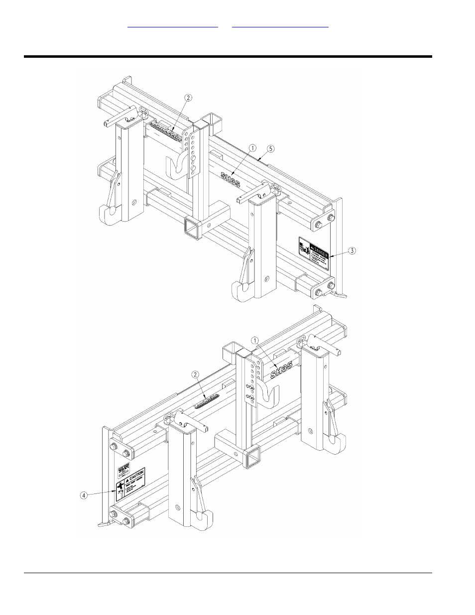 Section 3: labels - sh35, Label placement, Table of contents part number index | Land Pride Skid Steer Quick Hitch SH35 User Manual | Page 8 / 12