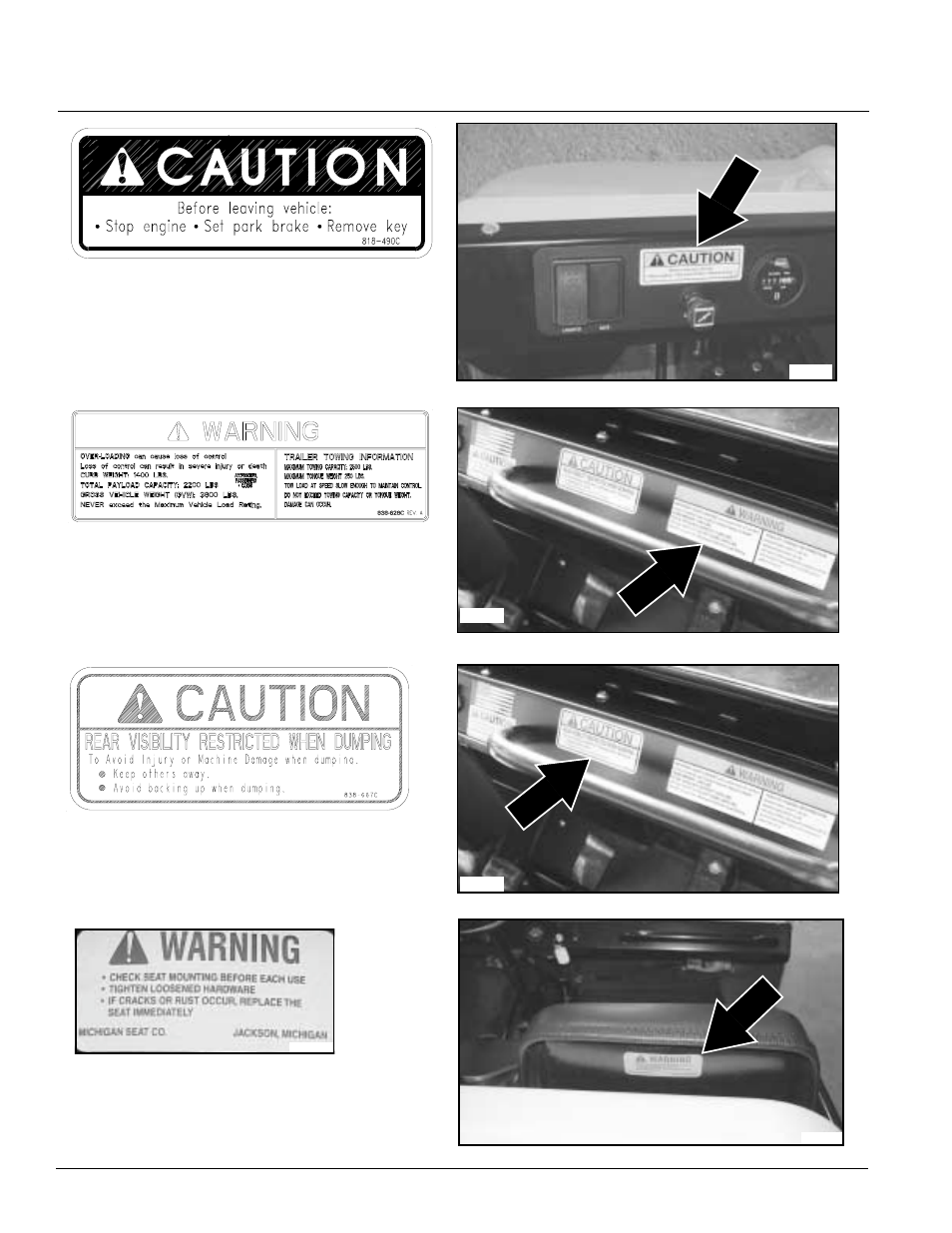 490c, 667c, Warning label included with seat | Land Pride 22076 User Manual | Page 12 / 52
