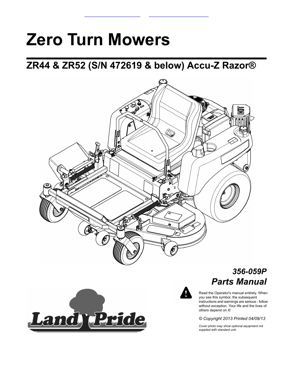 Land Pride ZERO TURN MOWERS ZR44 User Manual | 52 pages