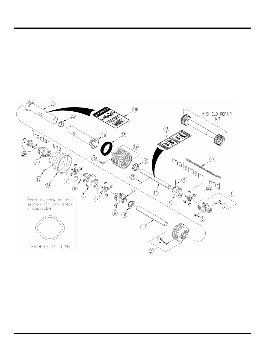 Driveline cv pull type cutter 1000 rpm (826-063c), Walterscheid, Table of contents part number index | Land Pride RCRM3510 User Manual | Page 44 / 116