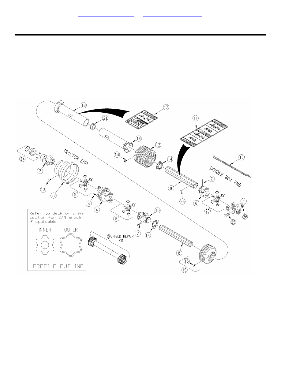 Driveline cv 540 rpm (826-117c) (s/n 115261+), Table of contents part number index | Land Pride Rotary Cutters RCF45180 User Manual | Page 70 / 260