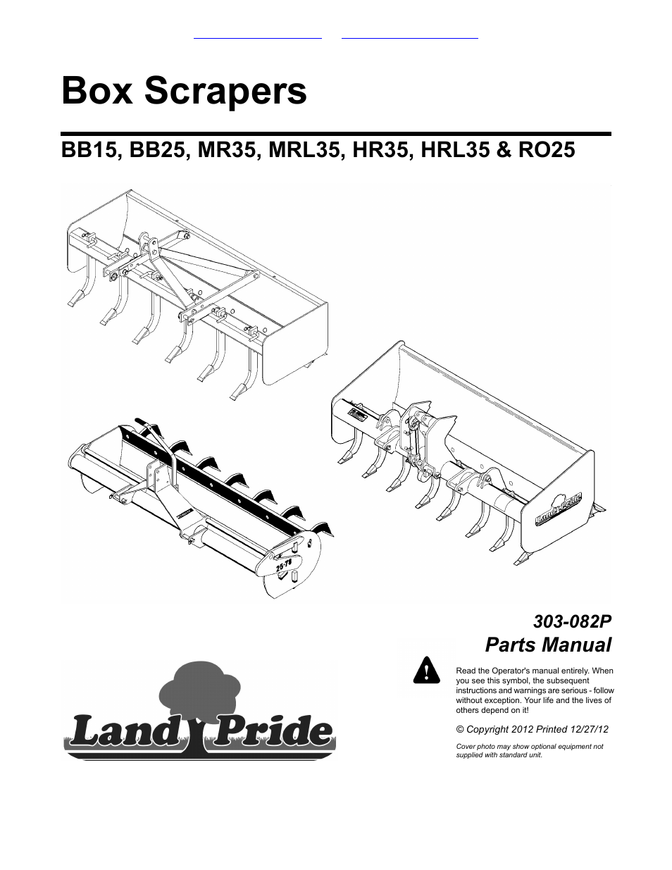 Land Pride Box Scrapers HRL35 User Manual | 50 pages