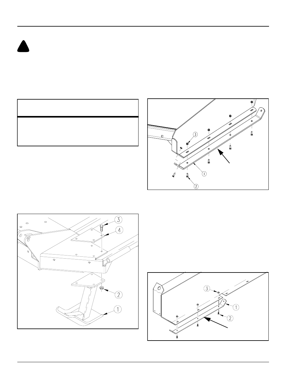 Skid shoe maintenance, Center skid shoe, Wing skid shoe | Weight box skid shoe, Warning, Table of contents skid shoe maintenance | Land Pride RC5010 User Manual | Page 32 / 46