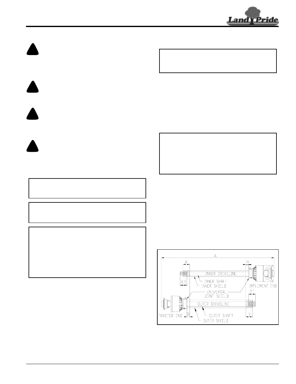 Driveline installation, Check driveline collapsible length, Danger | Warning, Table of contents driveline installation | Land Pride RCP2660 User Manual | Page 17 / 62
