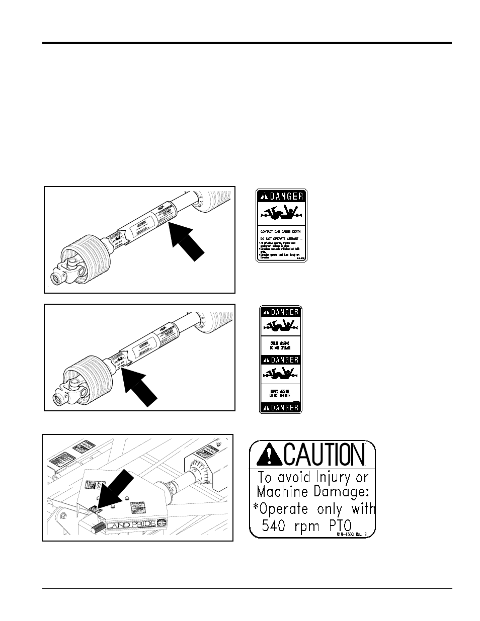 Safety labels, Table of contents safety labels, 552c | 130c, 540c, 240c | Land Pride RC45180 User Manual | Page 5 / 28