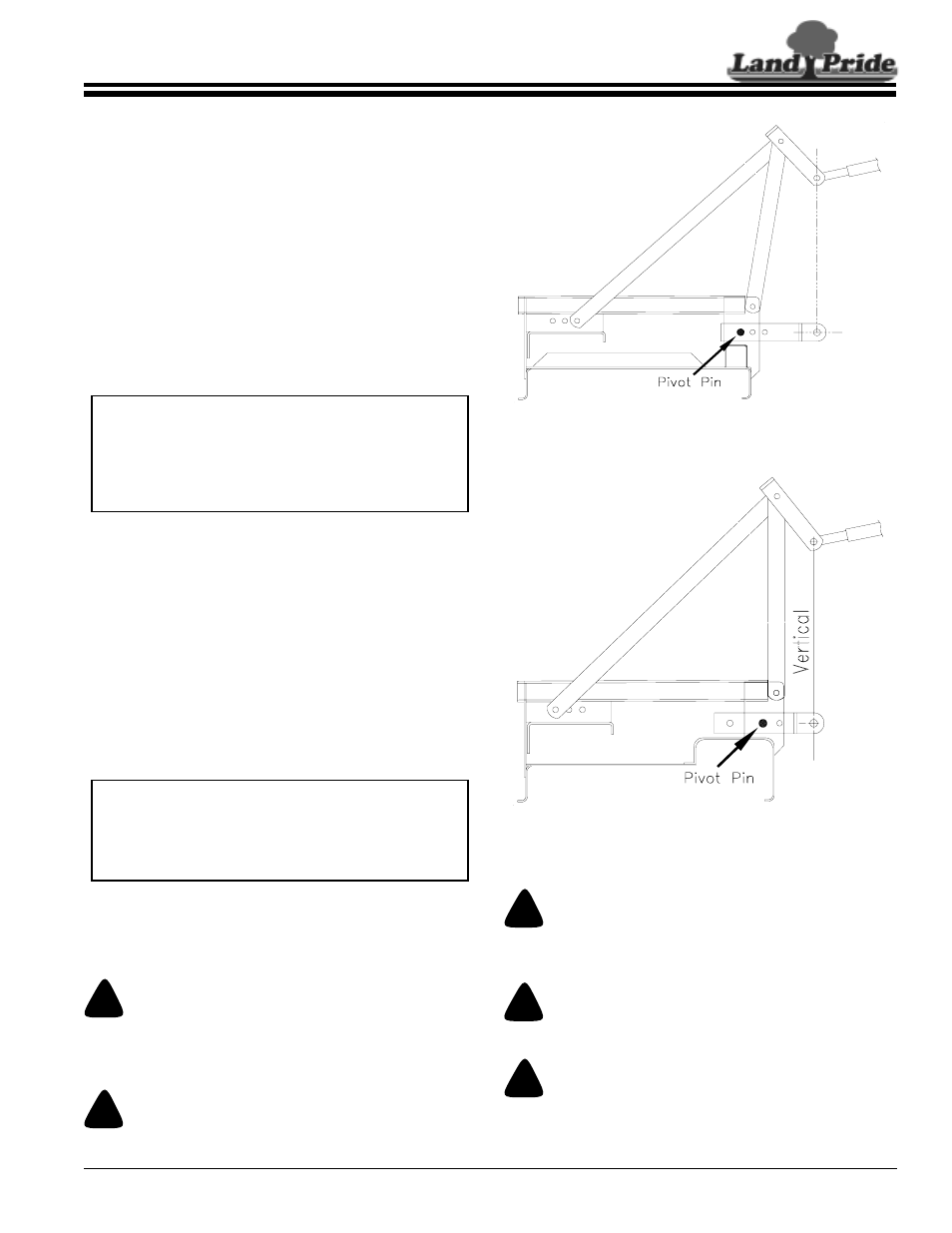 Section 2: operating instructions, General description, Pre-start instructions | Tractor requirements, Tractor hookup, Driveline installation, General description pre-start instructions, Tractor requirements tractor hook-up, Caution, Warning | Land Pride AT2572 User Manual | Page 13 / 28