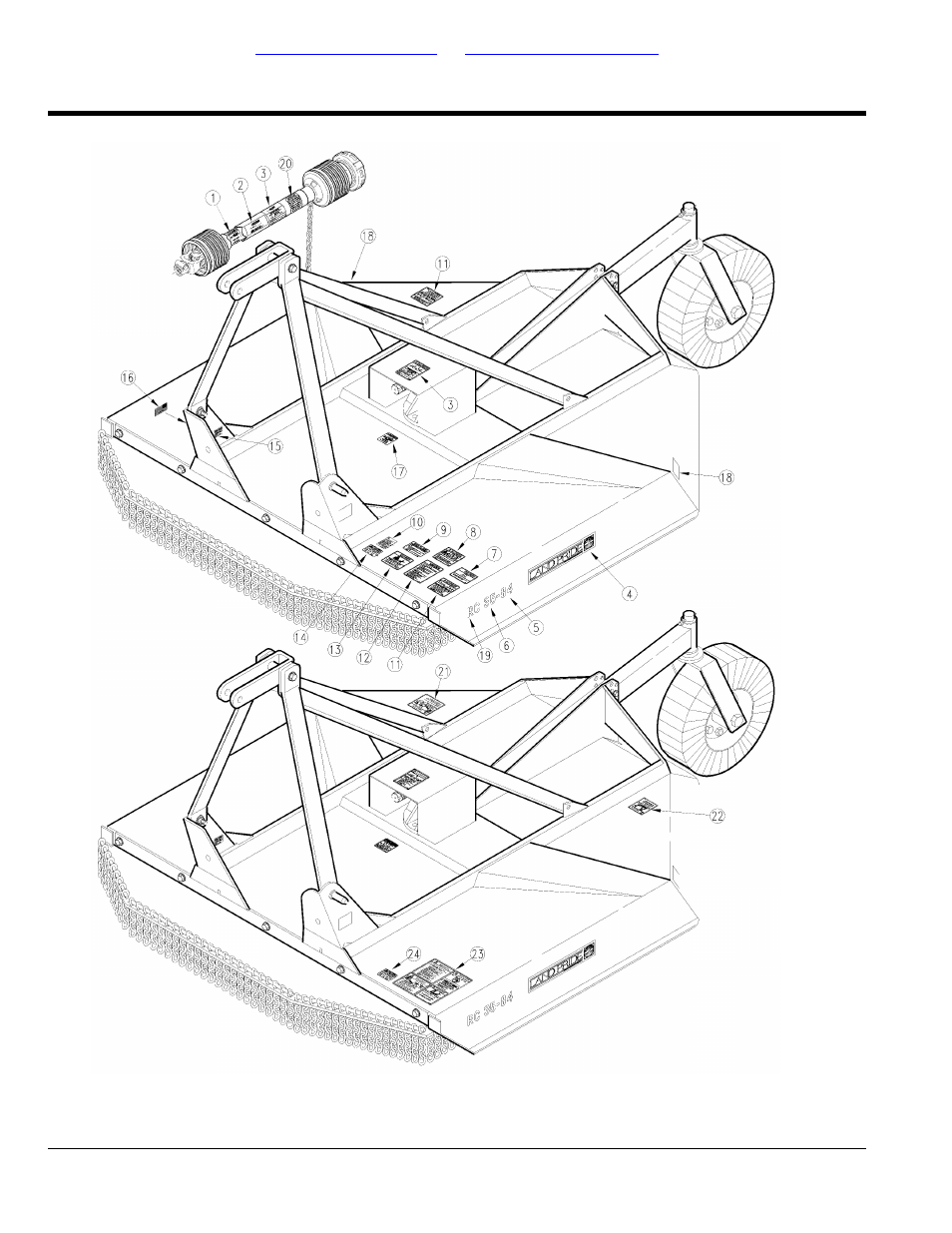 Section 6: labels, Label placement, Table of contents part number index | Land Pride Rotary Cutter RC15 User Manual | Page 86 / 172