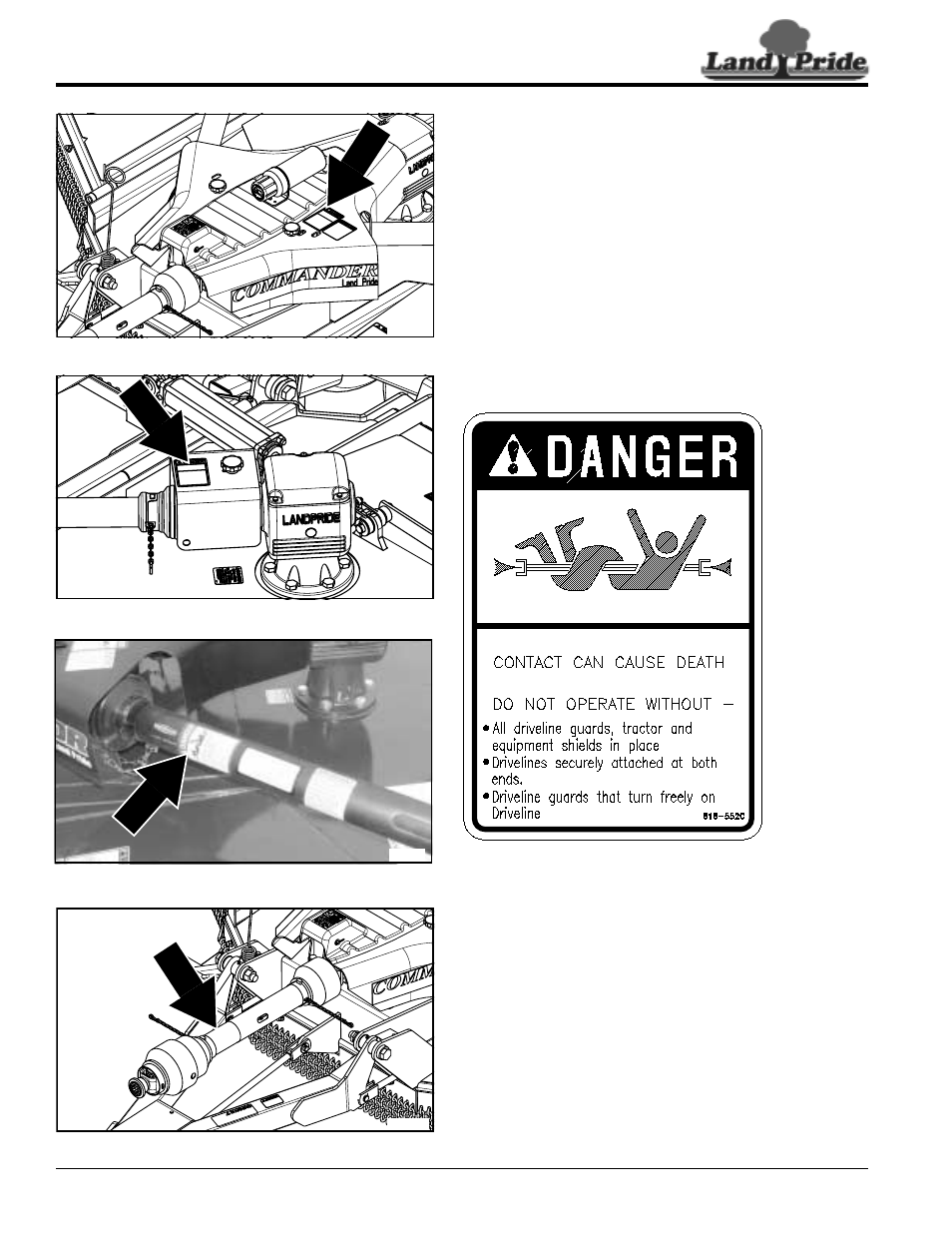 Table of contents rotating driveline keep away, 552c | Land Pride RC5515 User Manual | Page 10 / 54