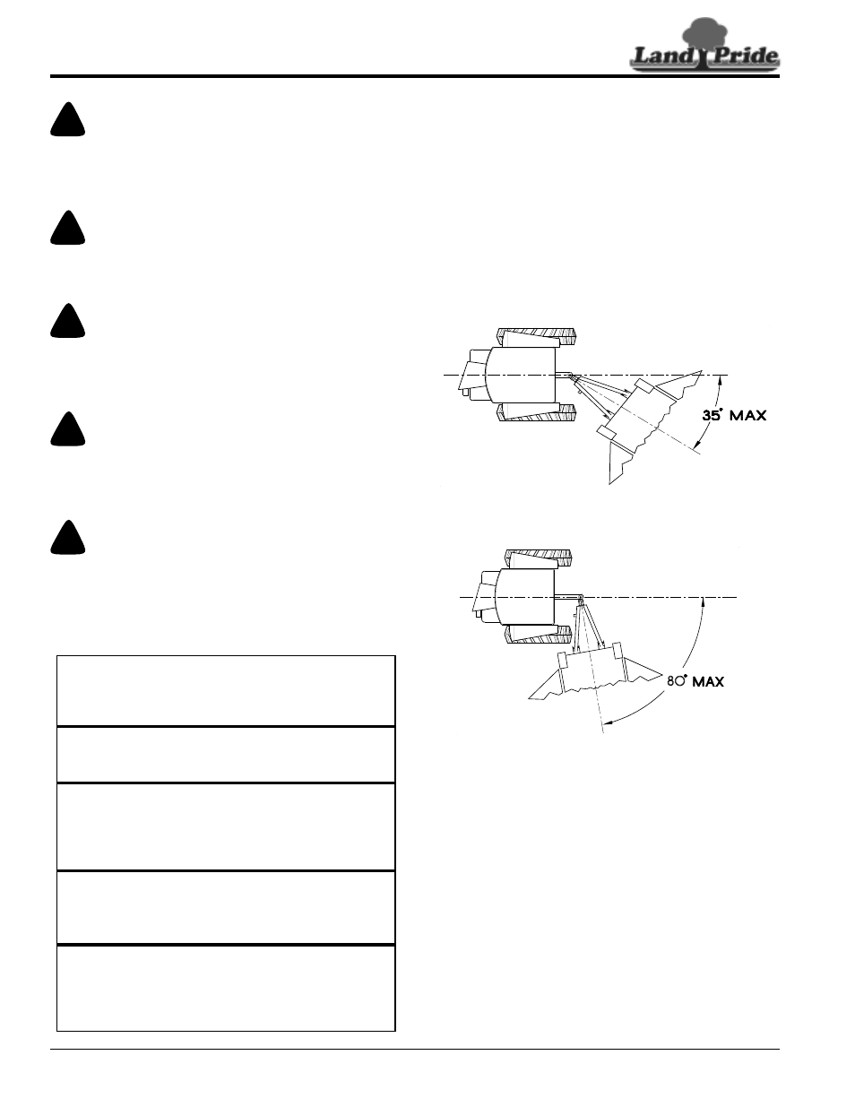 Avoid extreme turning angles, Warning, Caution | Land Pride RC5515 User Manual | Page 26 / 54