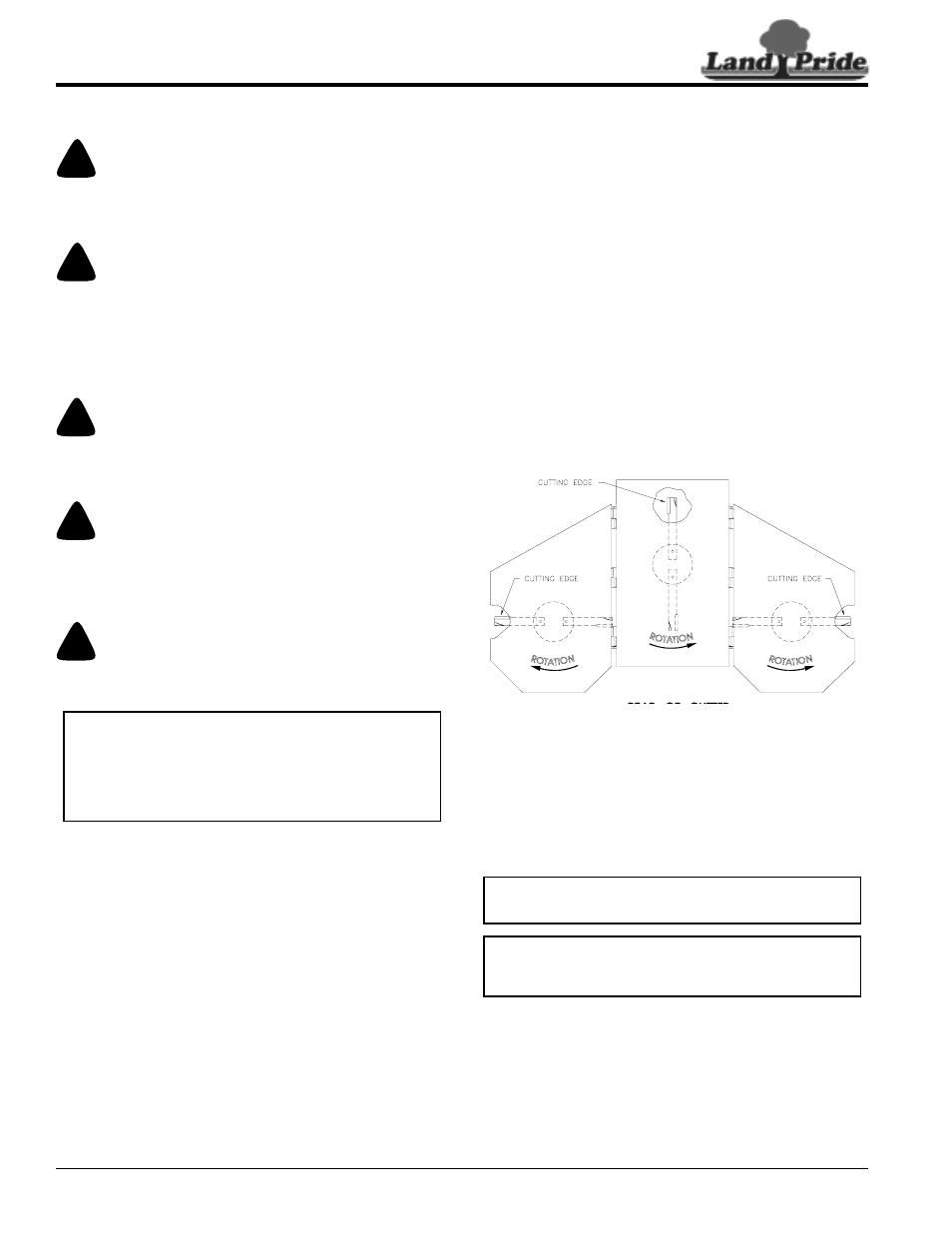 Cutter blade maintenance, Danger, Warning | Caution, Table of contents cutter blade maintenance | Land Pride RC5515 User Manual | Page 34 / 54