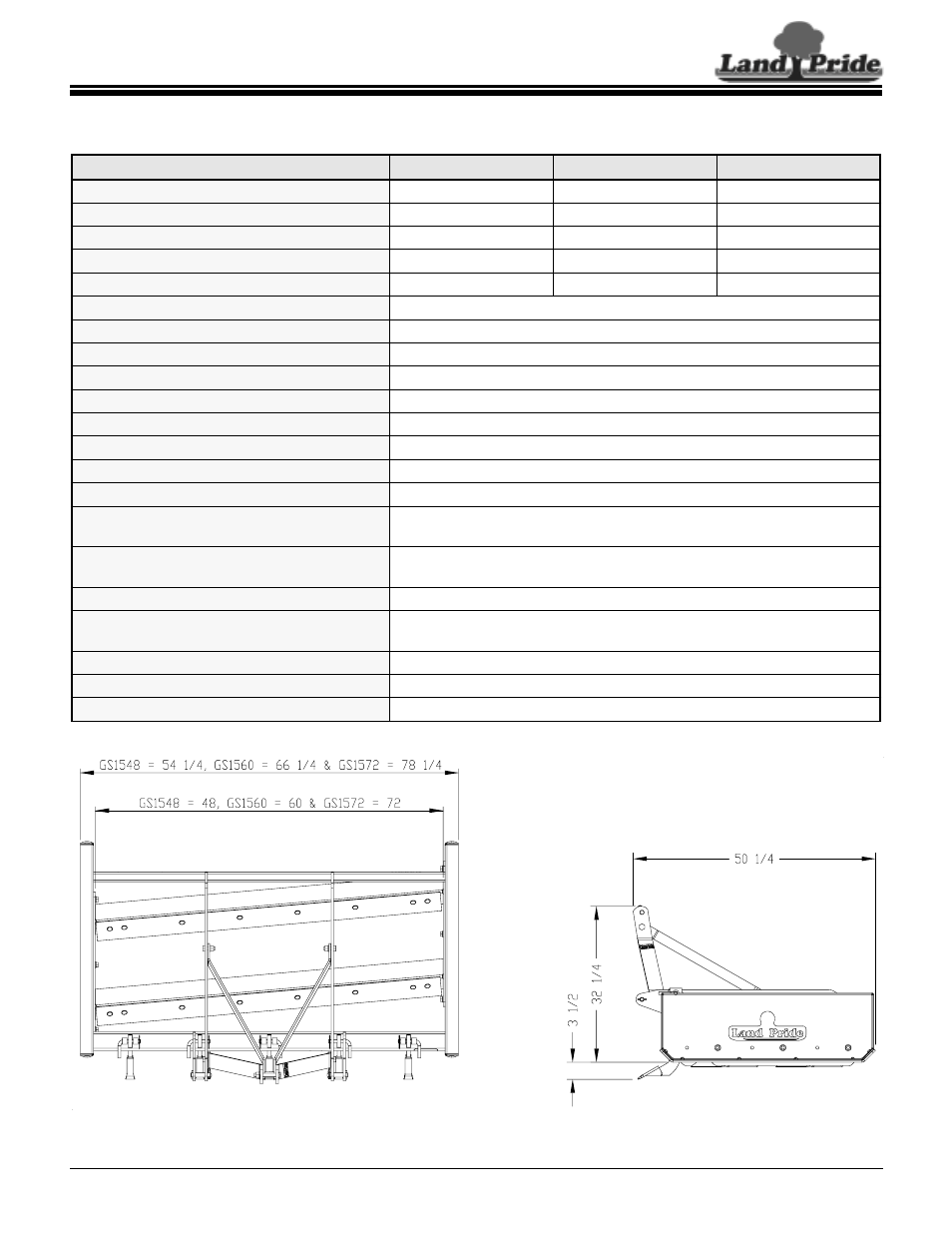 Land Pride Grading Scrapers GS1548 User Manual | 1 page