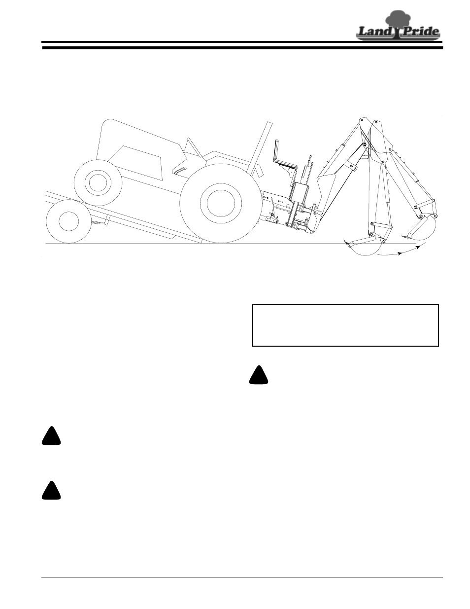 Section 2: operating instructions, Preparing for operation, Preparing the backhoe | Preparing the tractor, Operating the backhoe, Transporting the backhoe, Operating the backhoe transporting the backhoe, Caution | Land Pride BH3512 User Manual | Page 19 / 34
