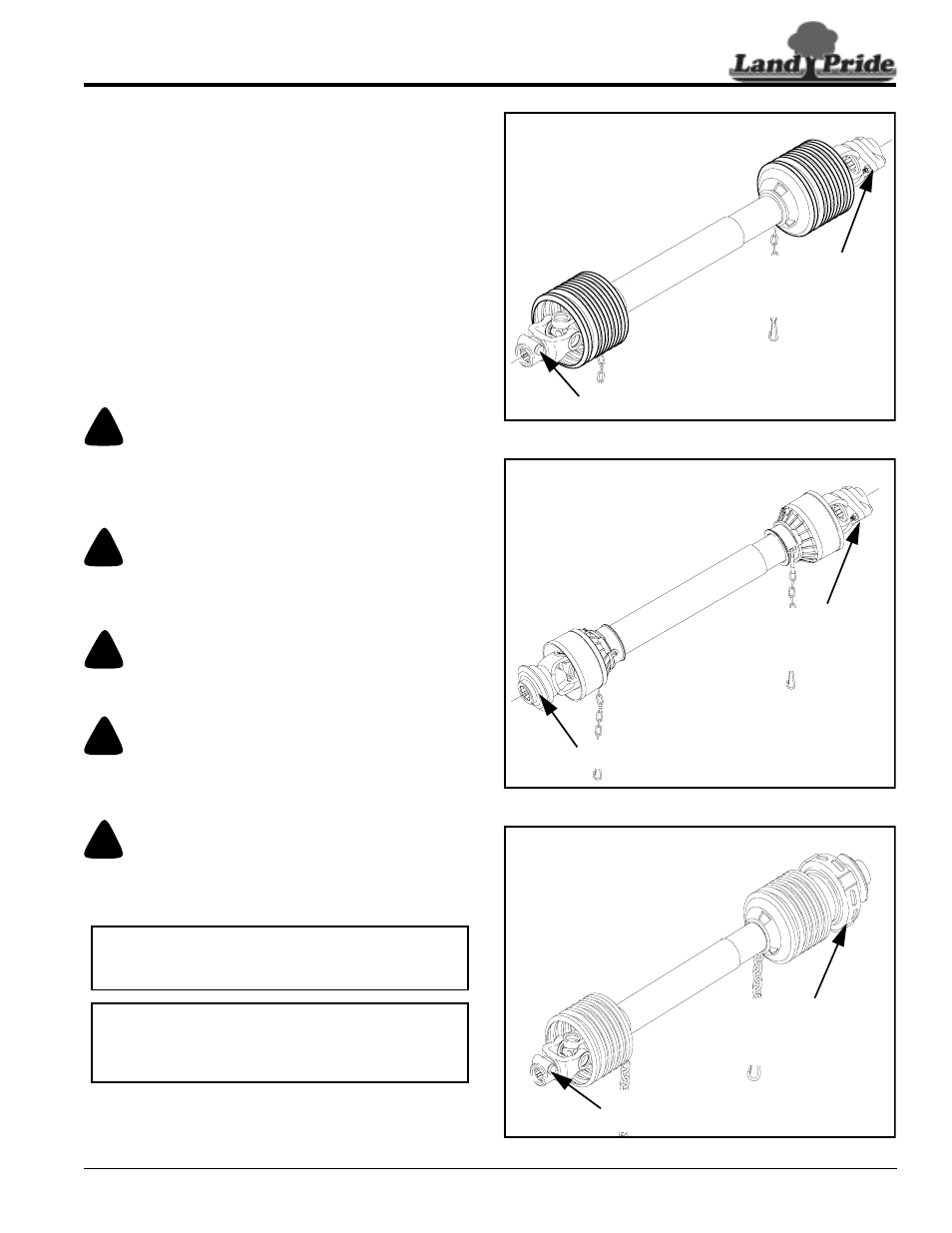 Driveline installation, Danger, Warning | Table of contents driveline installation | Land Pride 311-252M User Manual | Page 13 / 36