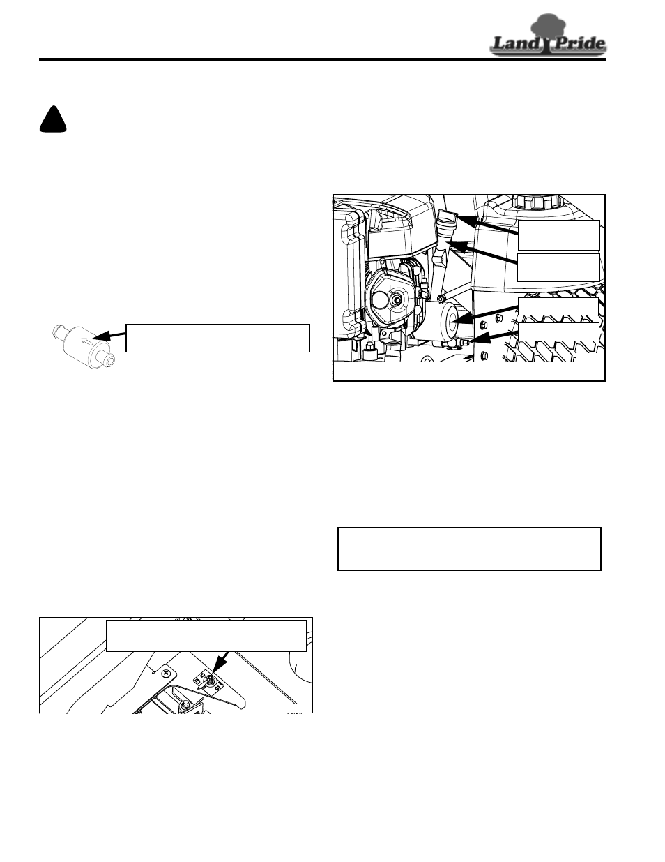 Fuel filter, Draining the fuel tank, Engine oil and oil filter | Oil check, honda engine, Oil check, briggs & stratton engine, Danger, Table of contents fuel filter | Land Pride Accu-Z Razor 357-044M User Manual | Page 34 / 48