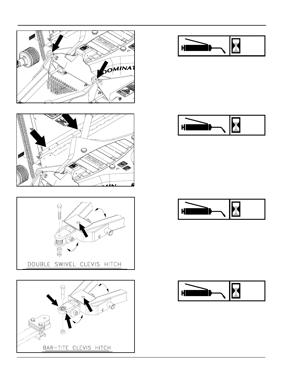 Main hitch, Wing hinges, Double swivel clevis hitch | Bar-tite clevis hitch | Land Pride RCMB6010 User Manual | Page 32 / 42