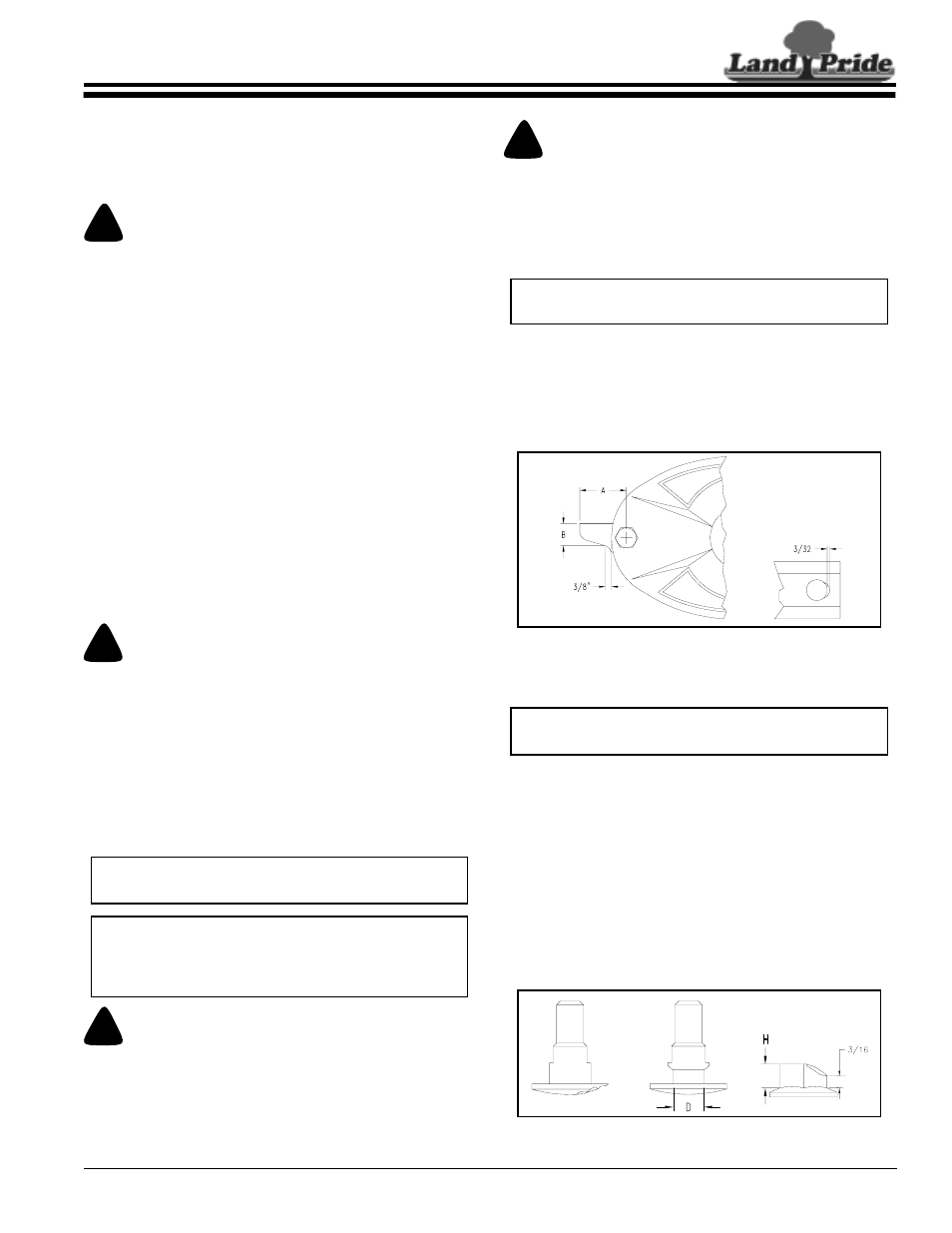 Section 4: maintenance and lubrication, General maintenance, At beginning of season | Servicing blades, Blade replacement, Blade fastener replacement, Section 4: maintenance and lubrication 21, Blade replacement blade fastener replacement, Danger, Warning | Land Pride DM3706 Series User Manual | Page 23 / 32