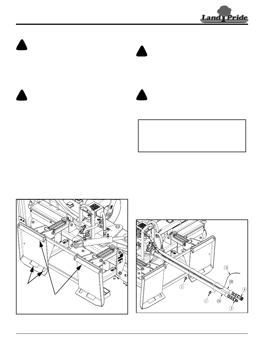 Skid steer hook-up, Hydraulic hose hook-up, Skid steer hook-up hydraulic hose hook-up | Danger, Caution | Land Pride Skid Steer Rakes SR2690 User Manual | Page 12 / 30