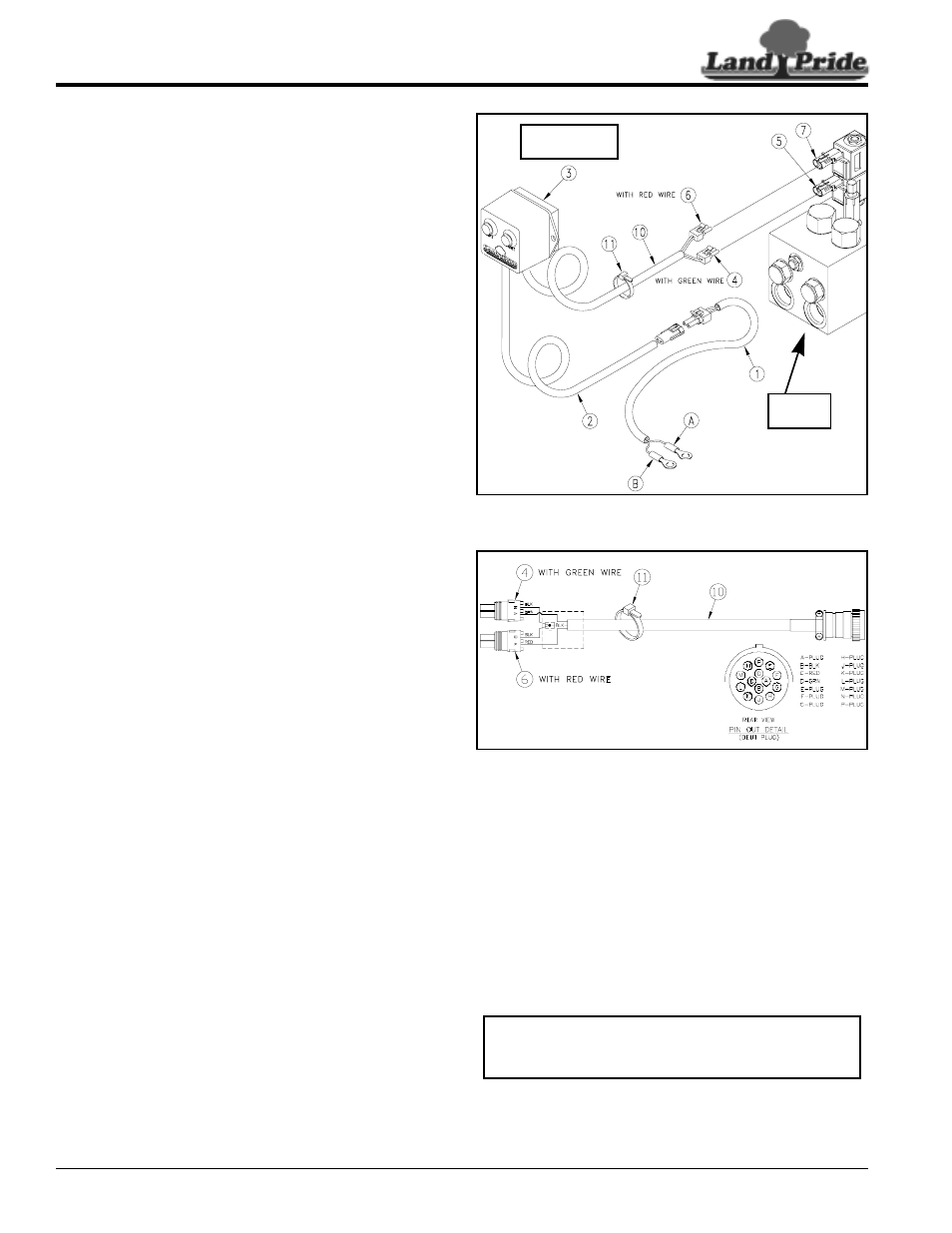 Wiring harness electrical hook-up, Push button wiring harness (standard), Deutsch 14 pin plug & cable (accessory) | Zip tie hoses & electrical cable | Land Pride Skid Steer Rakes SR2690 User Manual | Page 13 / 30