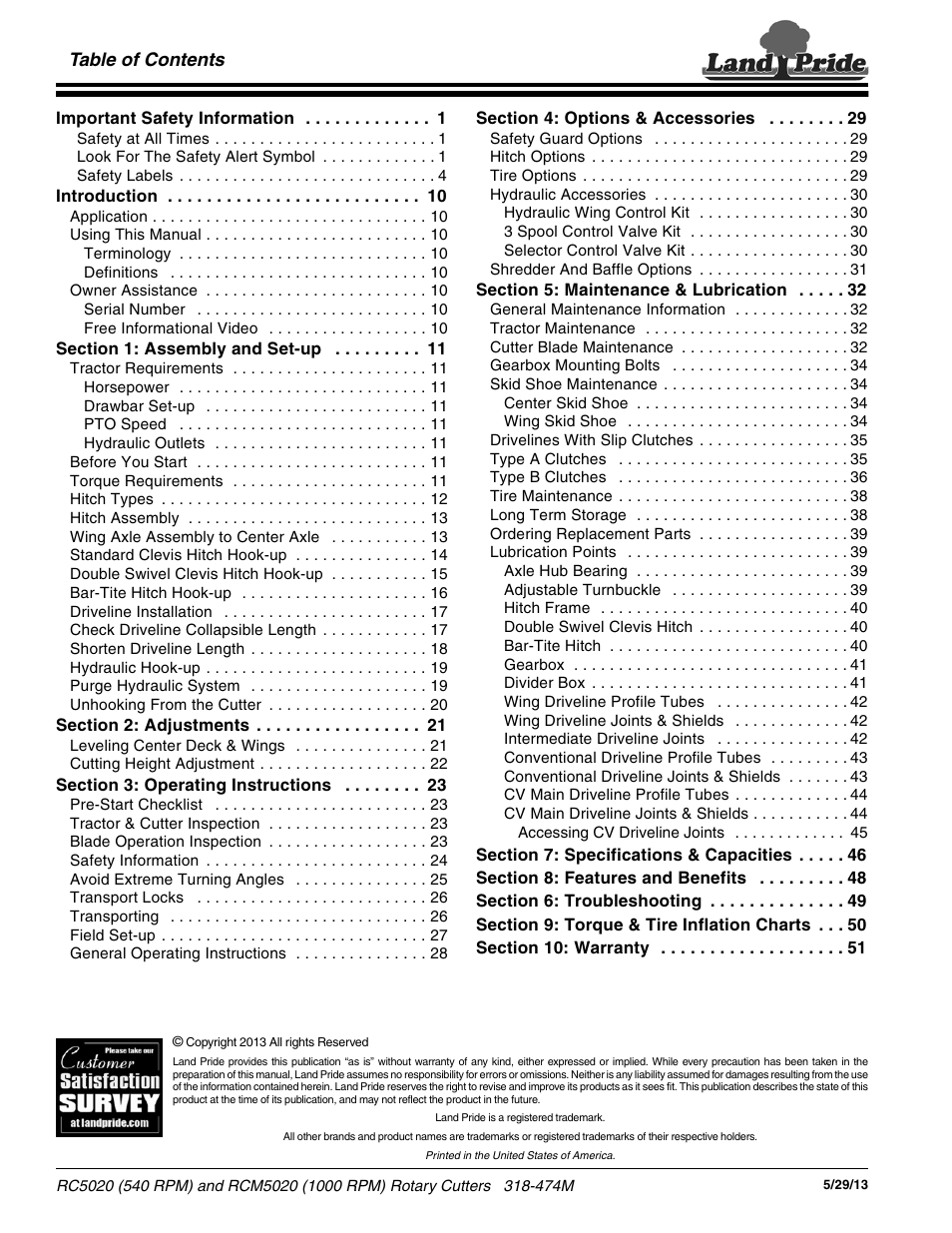 Land Pride RC5020 User Manual | Page 2 / 54