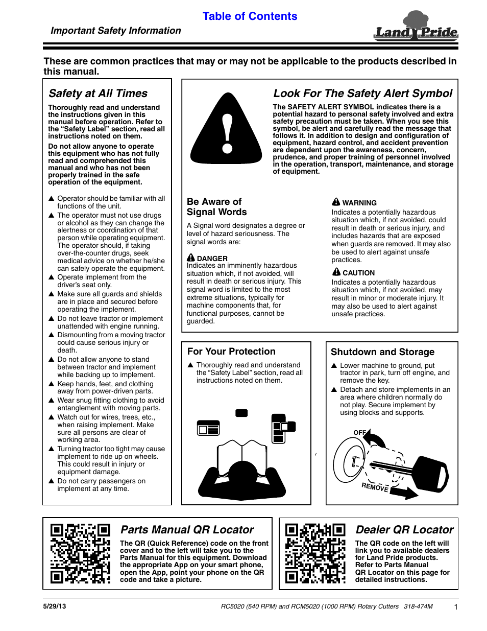 Land Pride RC5020 User Manual | Page 3 / 54