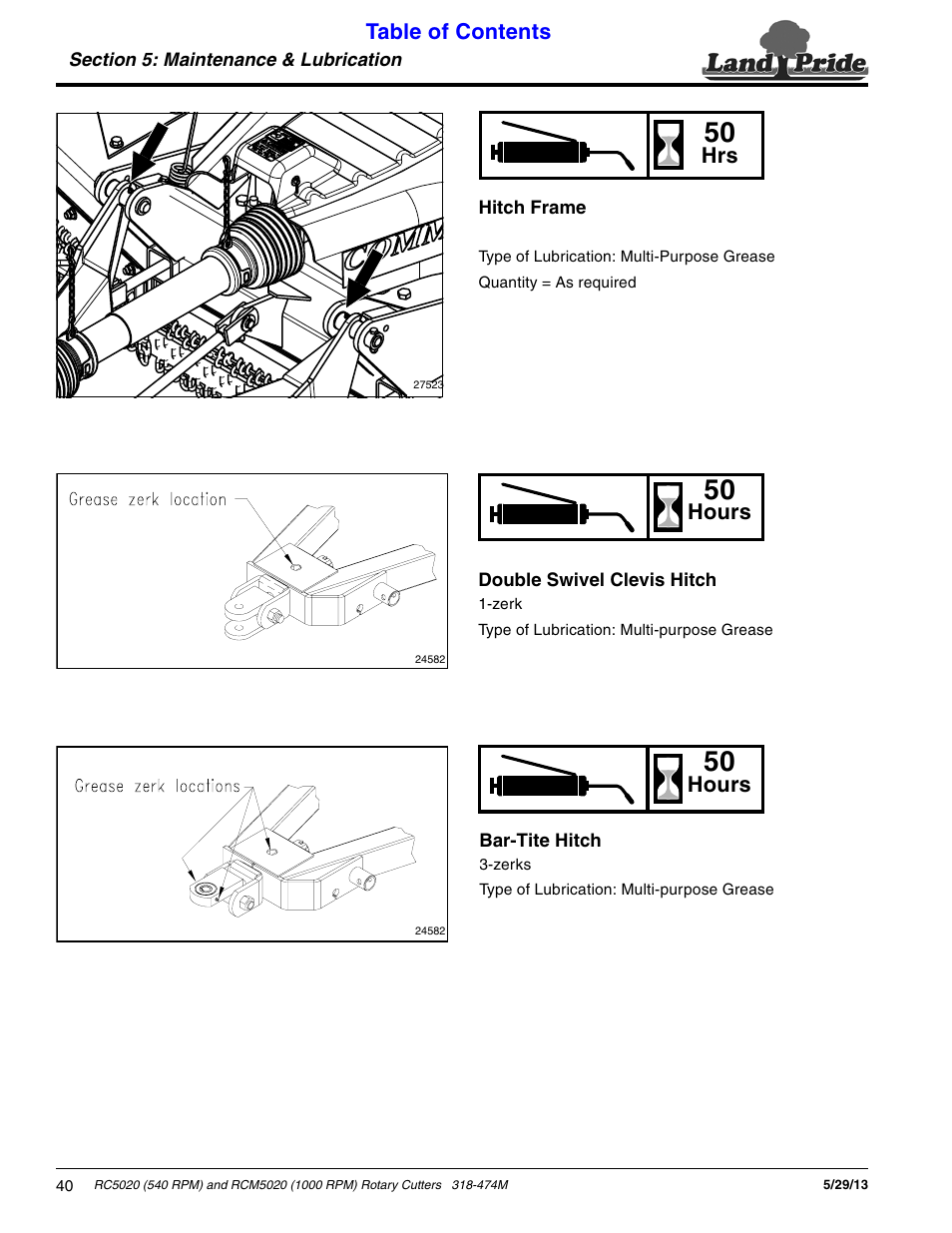 Land Pride RC5020 User Manual | Page 42 / 54