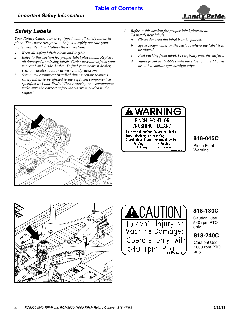 Land Pride RC5020 User Manual | Page 6 / 54