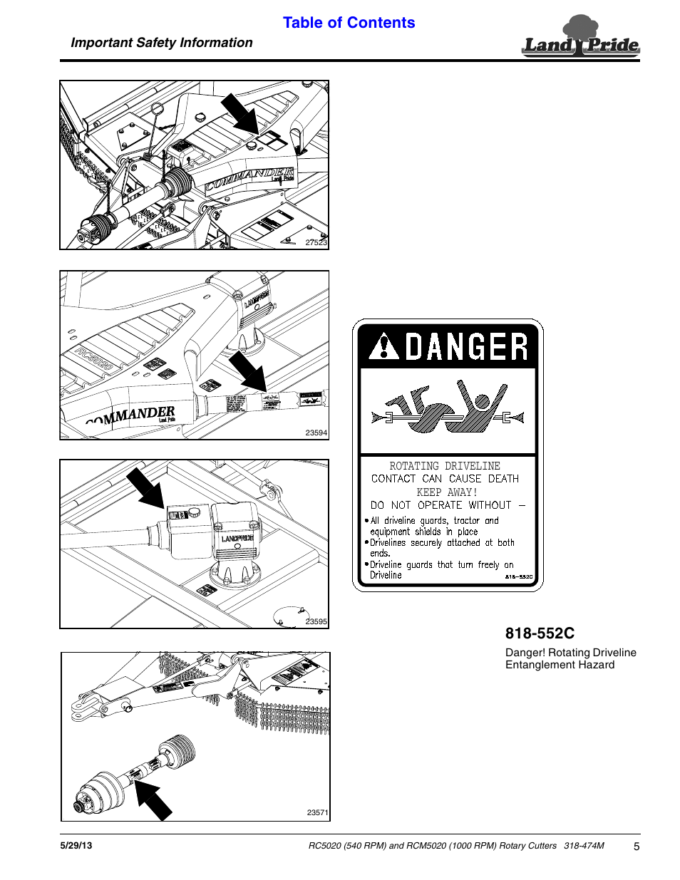 Land Pride RC5020 User Manual | Page 7 / 54