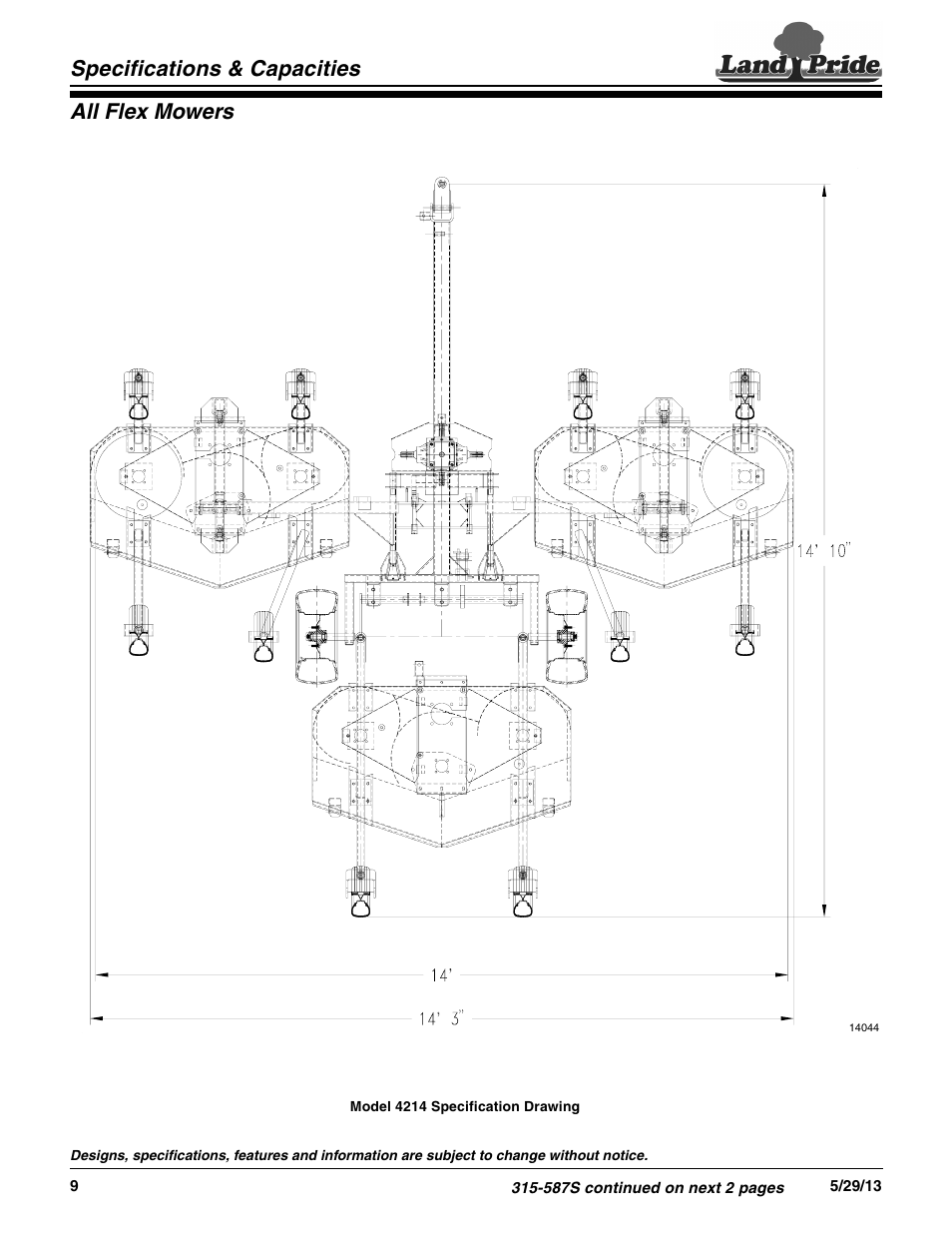 All flex mowers specifications & capacities | Land Pride AFM4214 Series User Manual | Page 2 / 4