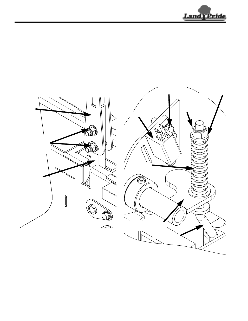 Control lever adjustment, Park brake, Brake spring adjustment | Brake switch adjustment, Control lever adjustment park brake, Brake spring adjustment brake switch adjustment, Table of contents control lever adjustment | Land Pride ZR52 User Manual | Page 18 / 40