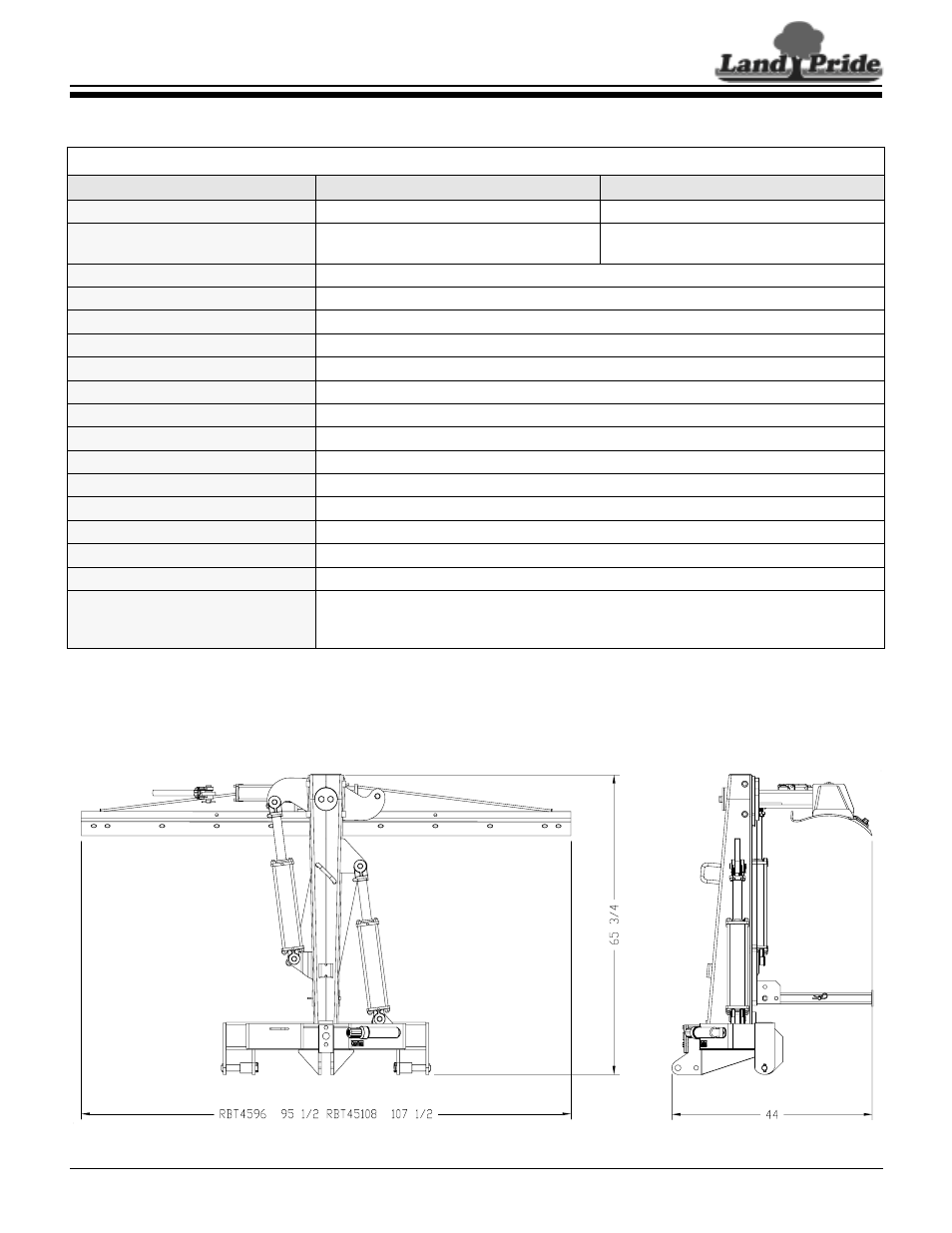 Land Pride Rear Blades RBT45108 User Manual | 1 page